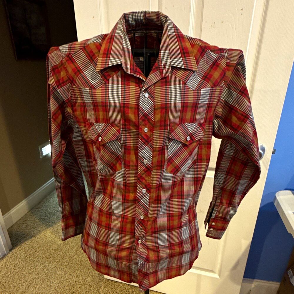 Vintage Rustler X-Long Tails Men’s Plaid Long Sleeve Pearl Snap Buttons Shirt M